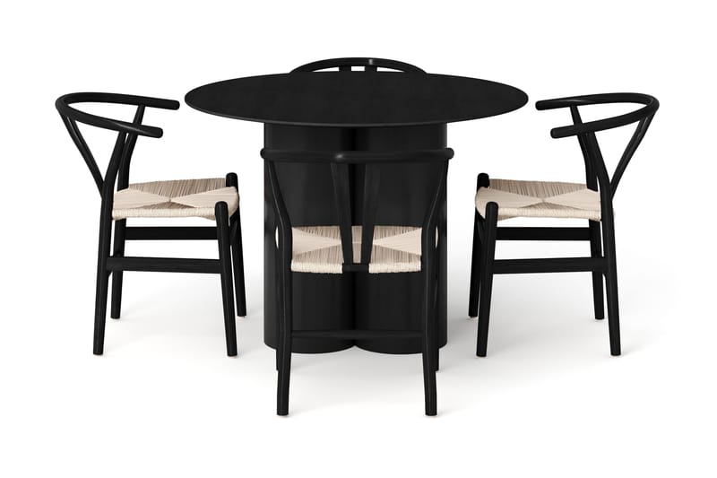 Juno Matgrupp runt 110 cm Svart med 4 Dastoori Matstolar - Svart - Möbler - Bord & matgrupper - Matgrupper