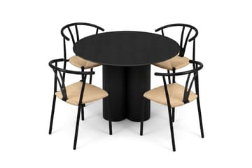 Juno Matgrupp runt 110 cm Svart med 4 Elysia Matstolar - Möbler - Bord & matgrupper - Matgrupper