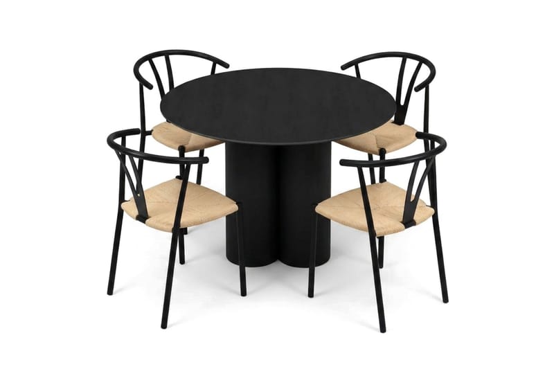 Juno Matgrupp runt 110 cm Svart med 4 Elysia Matstolar - Möbler - Bord & matgrupper - Matgrupper