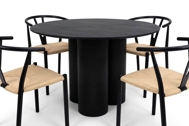 Juno Matgrupp runt 110 cm Svart med 4 Elysia Matstolar - Möbler - Bord & matgrupper - Matgrupper