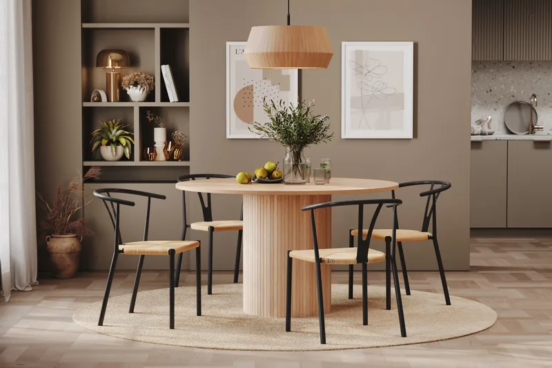 Kopparbo Matgrupp 130 cm Rund inkl 4 Elysia Stolar - Beige/Svart - Möbler - Bord & matgrupper - Matgrupper