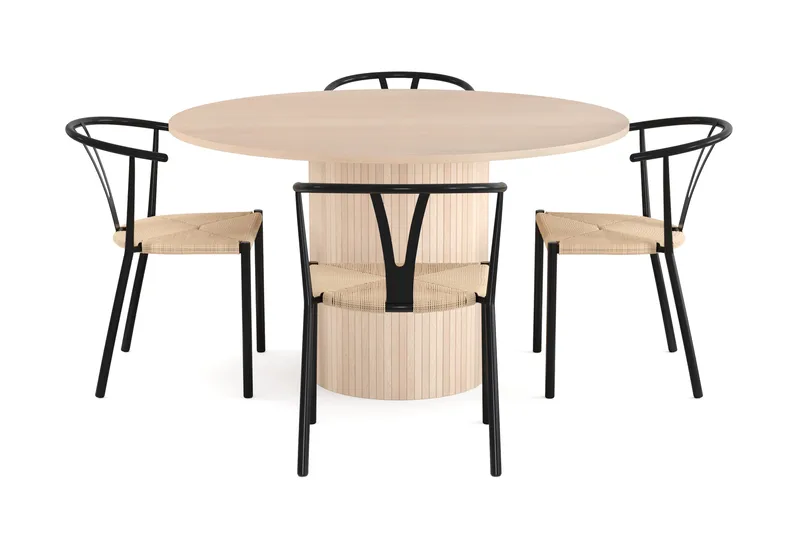 Kopparbo Matgrupp 130 cm Rund inkl 4 Elysia Stolar - Beige/Svart - Möbler - Bord & matgrupper - Matgrupper