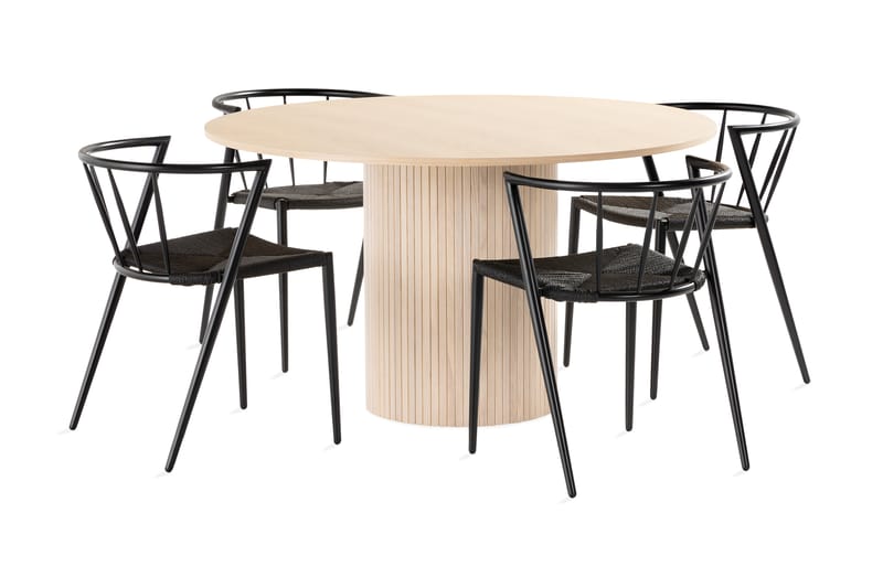 Kopparbo Matgrupp 130 cm Rund inkl 4 Winston Stolar - Beige/Svart - Möbler - Bord & matgrupper - Matgrupper