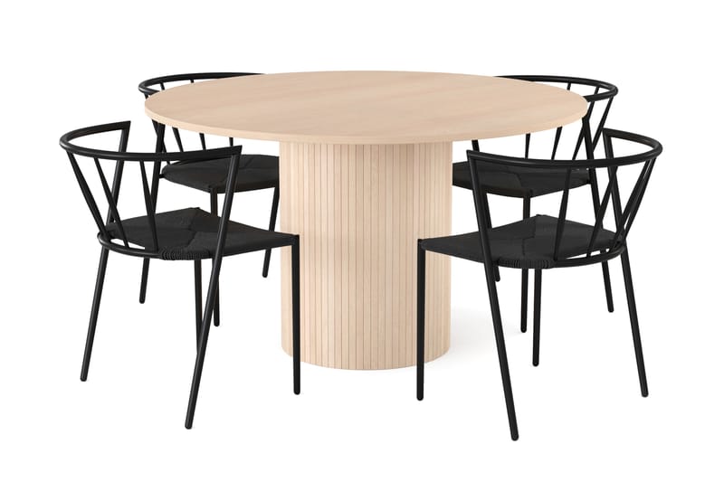 Kopparbo Matgrupp 130 cm Rund inkl 4 Winston Stolar - Beige/Svart - Möbler - Bord & matgrupper - Matgrupper