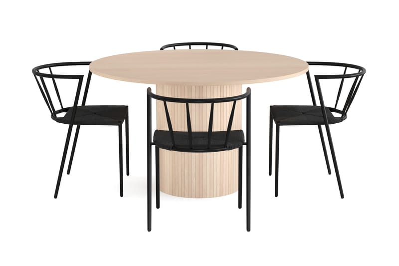 Kopparbo Matgrupp 130 cm Rund inkl 4 Winston Stolar - Beige/Svart - Möbler - Bord & matgrupper - Matgrupper