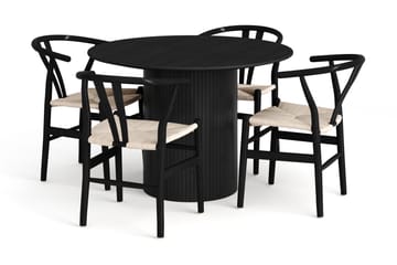 Kopparbo Matgrupp runt 110 cm Svart med 4 Dastoori Matstolar - Svart - Möbler - Bord & matgrupper - Matgrupper