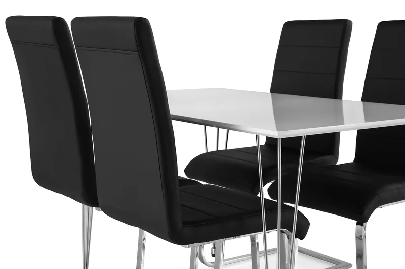Kronblom Matgrupp 120 cm med 4 Cibus Stol - Vit/Krom/Svart PU - Möbler - Bord & matgrupper - Matgrupper