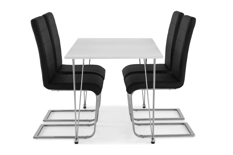 Kronblom Matgrupp 120 cm med 4 Cibus Stol - Vit/Krom/Svart PU - Möbler - Bord & matgrupper - Matgrupper
