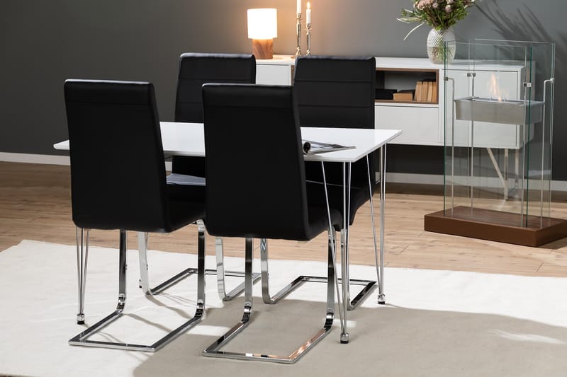 Kronblom Matgrupp 120 cm med 4 Cibus Stol - Vit/Krom/Svart PU - Möbler - Bord & matgrupper - Matgrupper