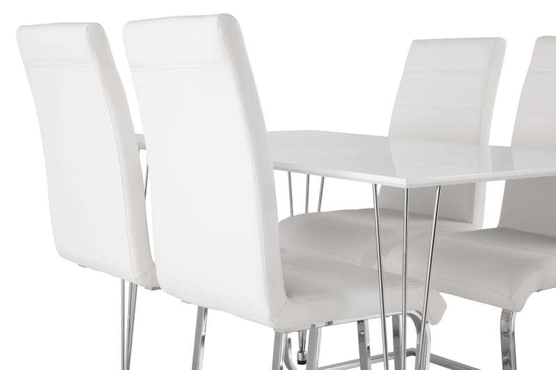 Kronblom Matgrupp 120 cm med 4 Cibus Stol - Vit/Krom/Vit PU - Möbler - Bord & matgrupper - Matgrupper