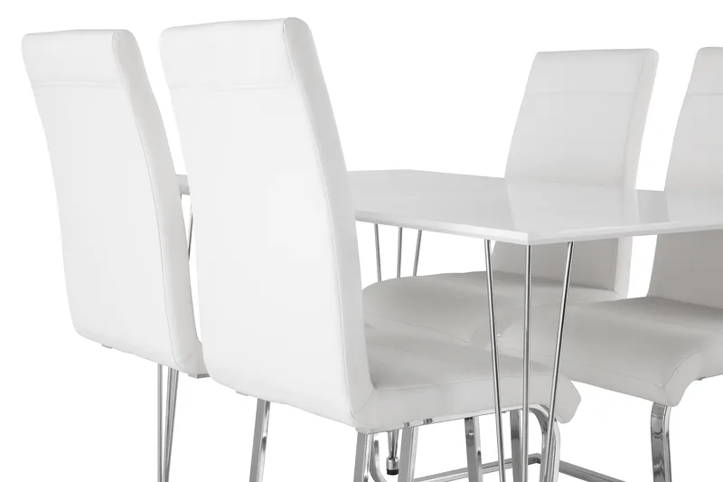 Kronblom Matgrupp 120 cm med 4 Cibus Stol - Vit/Krom/Vit PU - Möbler - Bord & matgrupper - Matgrupper