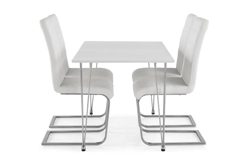 Kronblom Matgrupp 120 cm med 4 Cibus Stol - Vit/Krom/Vit PU - Möbler - Bord & matgrupper - Matgrupper