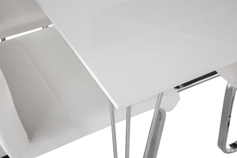 Kronblom Matgrupp 120 cm med 4 Cibus Stol - Vit/Krom/Vit PU - Möbler - Bord & matgrupper - Matgrupper