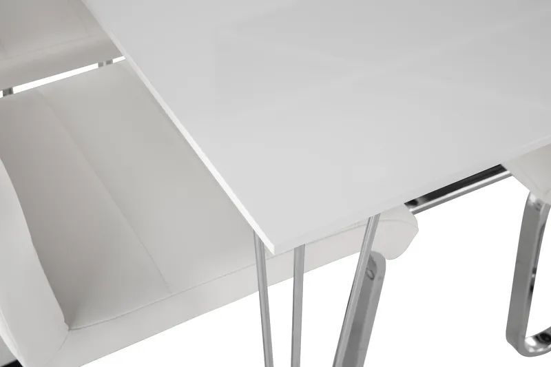 Kronblom Matgrupp 120 cm med 4 Cibus Stol - Vit/Krom/Vit PU - Möbler - Bord & matgrupper - Matgrupper