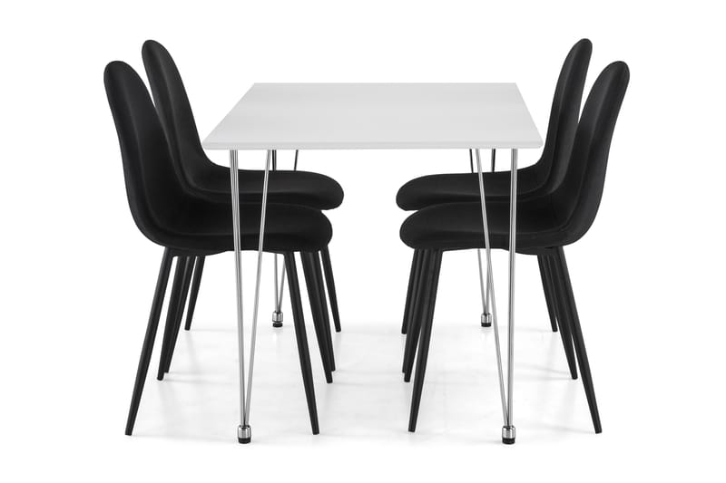Kronblom Matgrupp 120 cm med 4 Nibe Stol - Vit/Krom/Svart - Möbler - Bord & matgrupper - Matgrupper