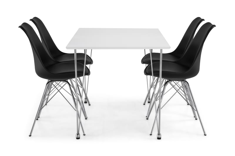 Kronblom Matgrupp 120 cm med 4 Shell Stol - Vit/Krom/Svart PU - Möbler - Bord & matgrupper - Matgrupper