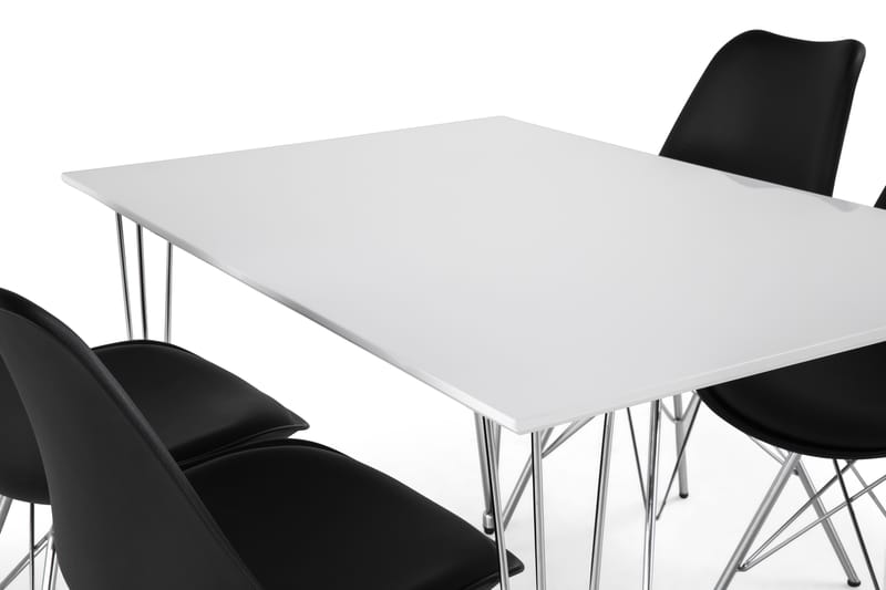 Kronblom Matgrupp 120 cm med 4 Shell Stol - Vit/Krom/Svart PU - Möbler - Bord & matgrupper - Matgrupper
