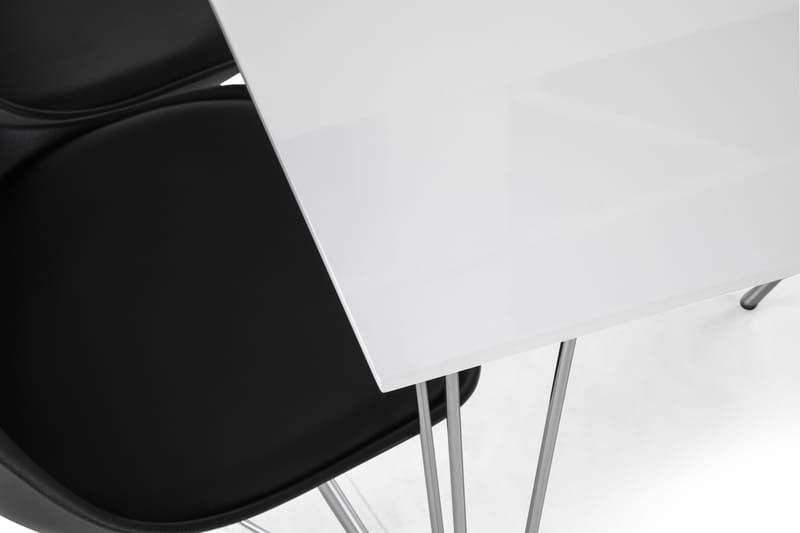 Kronblom Matgrupp 120 cm med 4 Shell Stol - Vit/Krom/Svart PU - Möbler - Bord & matgrupper - Matgrupper