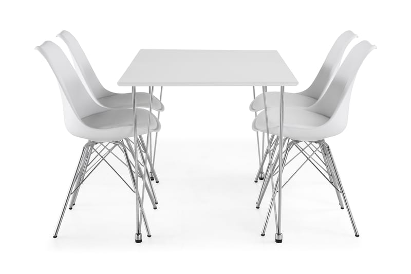 Kronblom Matgrupp 120 cm med 4 Shell Stol - Vit/Krom/Vit PU - Möbler - Bord & matgrupper - Matgrupper