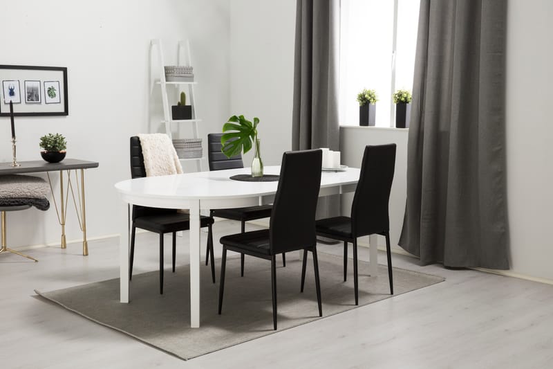 Läckö Förlängningsbar Matgrupp 150 cm med 4 Ted Stol - Vit/Svart - Möbler - Bord & matgrupper - Matgrupper