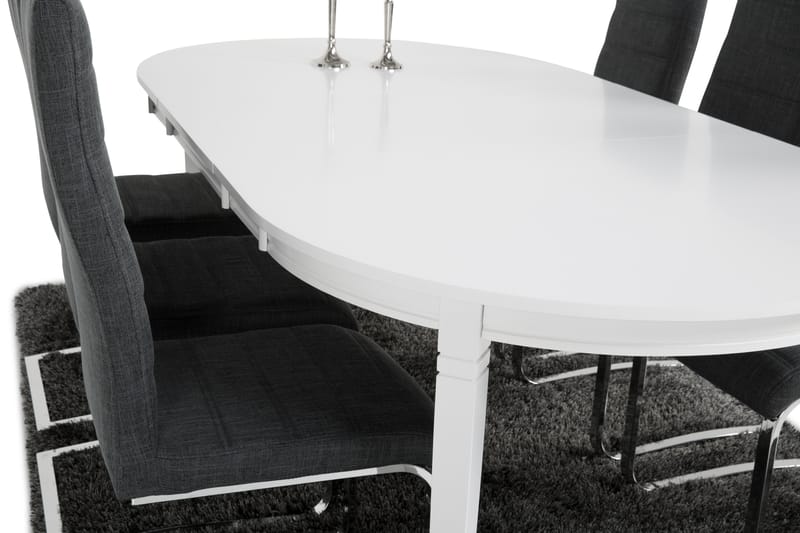 Läckö Förlängningsbar Matgrupp 150 cm med 6 Cibus Stol - Vit/Grå/Krom - Möbler - Bord & matgrupper - Matgrupper
