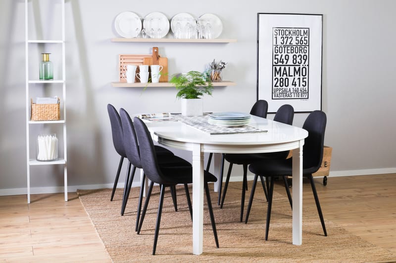 Läckö Förlängningsbar Matgrupp 150 cm med 6 Nibe Stol - Vit/Svart - Möbler - Bord & matgrupper - Matgrupper