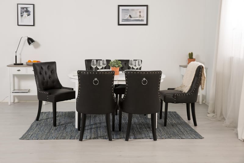 Läckö Förlängningsbar Matgrupp 150 cm med 6 Tuva Stol - Vit/Svart PU - Möbler - Bord & matgrupper - Matgrupper