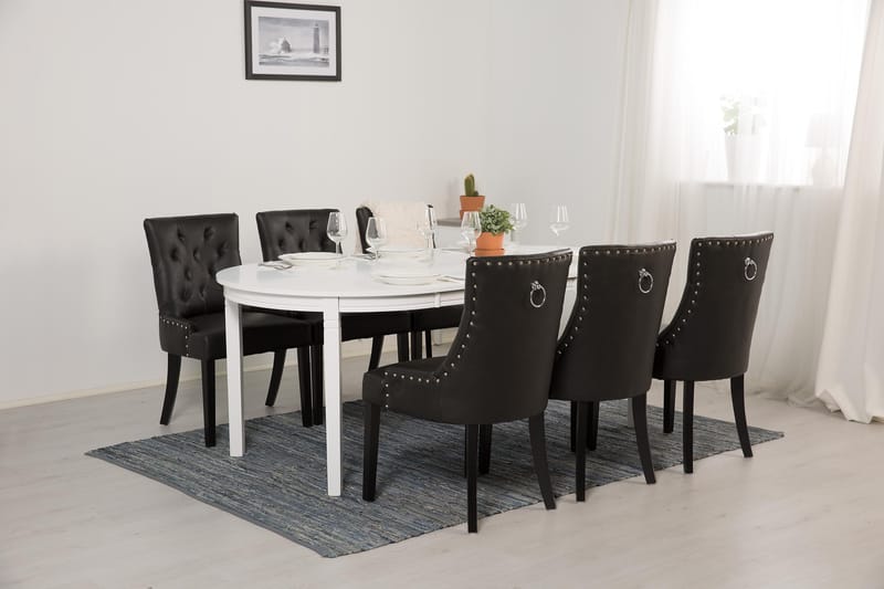 Läckö Förlängningsbar Matgrupp 150 cm med 6 Tuva Stol - Vit/Svart PU - Möbler - Bord & matgrupper - Matgrupper
