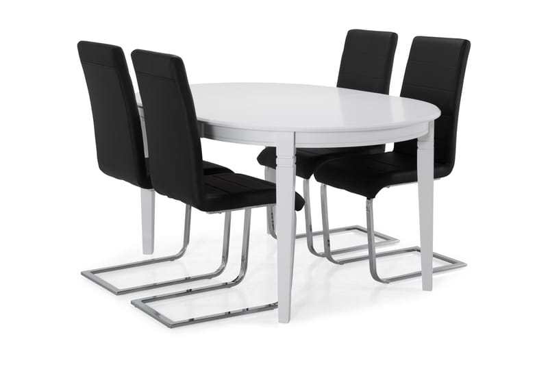 Läckö Matbord med 4 st Cibus stolar - Vit/Svart/Krom - Matgrupper