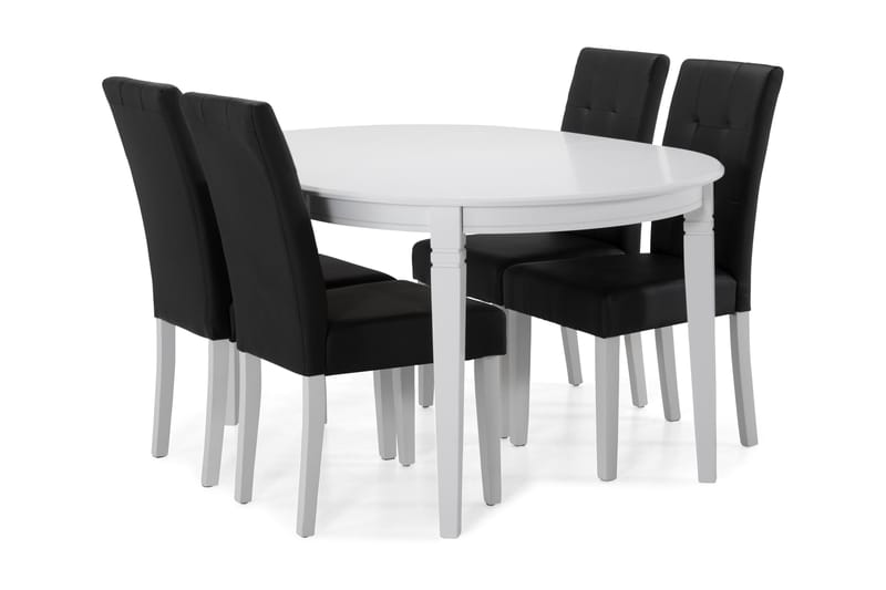 Läckö Matbord med 4 st Viktor stolar - Vit/Svart PU - Matgrupper