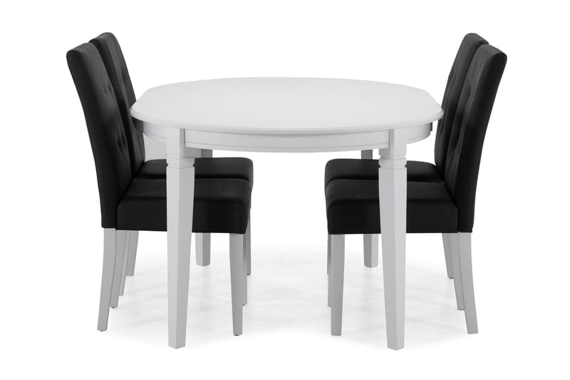 Läckö Matbord med 4 st Viktor stolar - Vit/Svart PU - Matgrupper