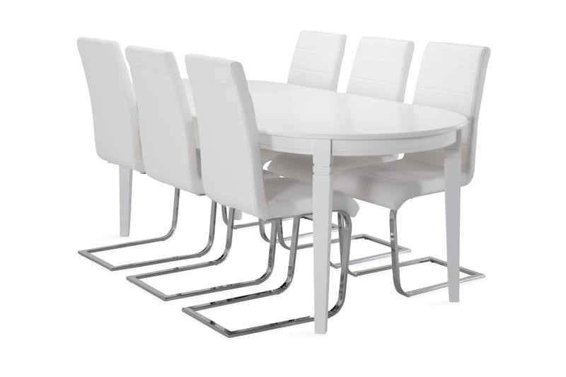 Läckö Matbord med 6 st Cibus stolar - Vit/Krom - Matgrupper
