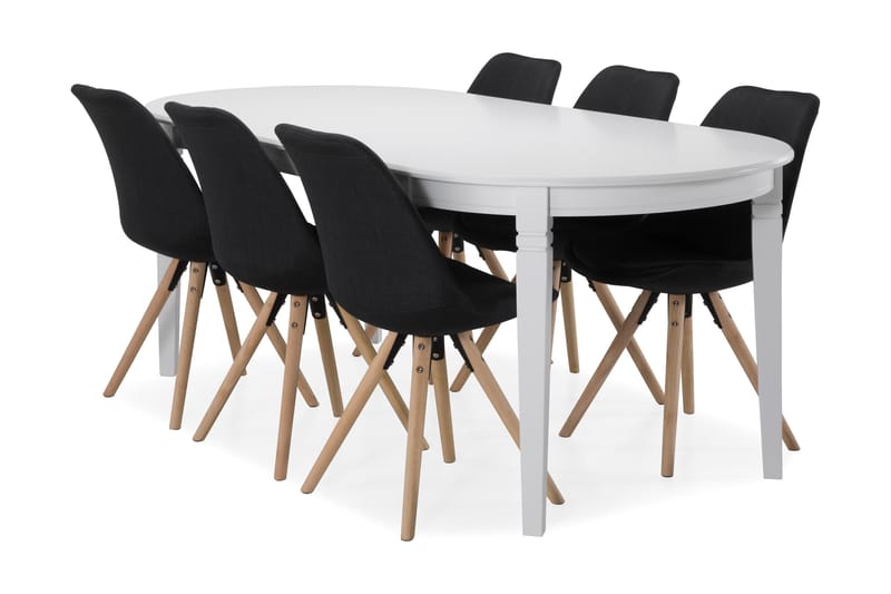 Läckö Matbord med 6 st Forum stolar - Vit/Mörkgrå - Matgrupper