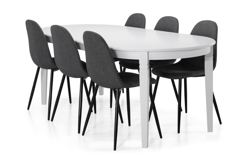 Läckö Matbord med 6 st Nibe stolar - Vit/Grå/Svart - Matgrupper