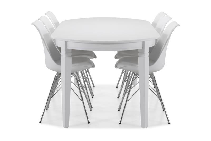 Läckö Matbord med 6 st Shell stolar - Vit/Krom - Matgrupper