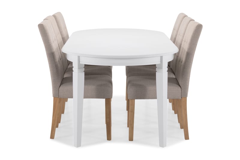 Läckö Matbord med 6 st Viktor stolar - Vit/Beige/Ek - Matgrupper