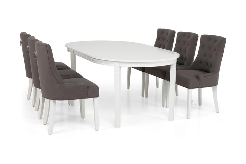 Läckö Matgrupp 150 cm Oval med 6 Viktoria Stol - Grå/Vit - Möbler - Bord & matgrupper - Matgrupper