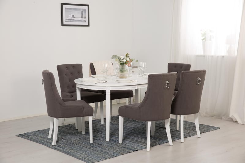 Läckö Matgrupp 150 cm Oval med 6 Viktoria Stol - Grå/Vit - Möbler - Bord & matgrupper - Matgrupper