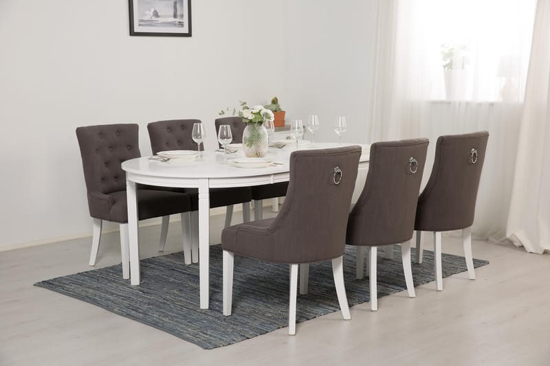 Läckö Matgrupp 150 cm Oval med 6 Viktoria Stol - Grå/Vit - Möbler - Bord & matgrupper - Matgrupper