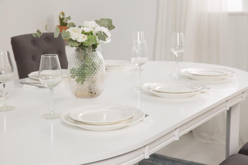 Läckö Matgrupp 150 cm Oval med 6 Viktoria Stol - Grå/Vit - Möbler - Bord & matgrupper - Matgrupper