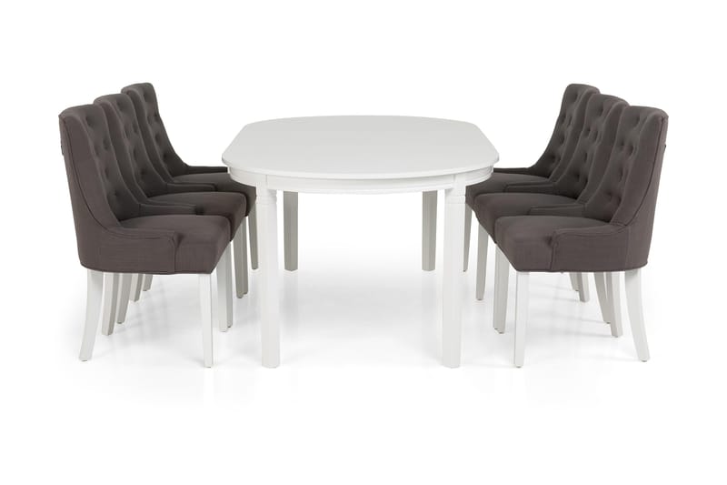 Läckö Matgrupp 150 cm Oval med 6 Viktoria Stol - Grå/Vit - Möbler - Bord & matgrupper - Matgrupper
