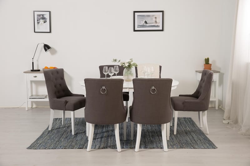 Läckö Matgrupp 150 cm Oval med 6 Viktoria Stol - Grå/Vit - Möbler - Bord & matgrupper - Matgrupper