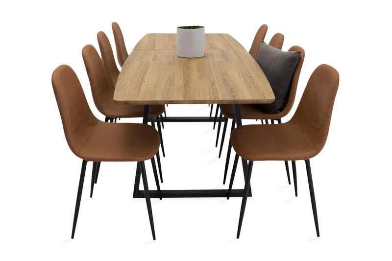 Leah Förlängningsbart Matgrupp med 8 Pontus Köksstol - Konstläder Brun/Beige - Möbler - Bord & matgrupper - Matgrupper