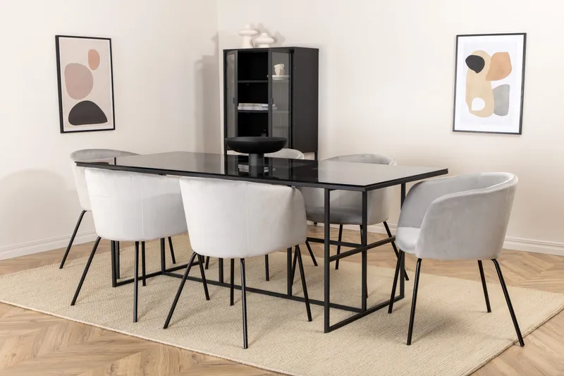Leifa Matgrupp 200 cm inkl 6 Berita Stolar - Svart/Grå - Möbler - Bord & matgrupper - Matgrupper
