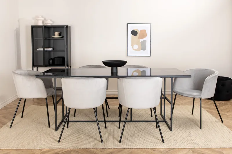 Leifa Matgrupp 200 cm inkl 6 Berita Stolar, Svart/Grå