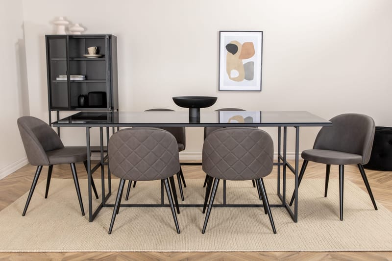 Leifa Matgrupp 200 cm inkl 6 Velvets Stolar - Svart/Grå - Möbler - Bord & matgrupper - Matgrupper