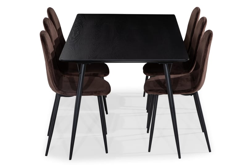 Lilo Matbord 180 cm med 6 Nibe Matstol Sammet - Svart - Möbler - Bord & matgrupper - Matgrupper