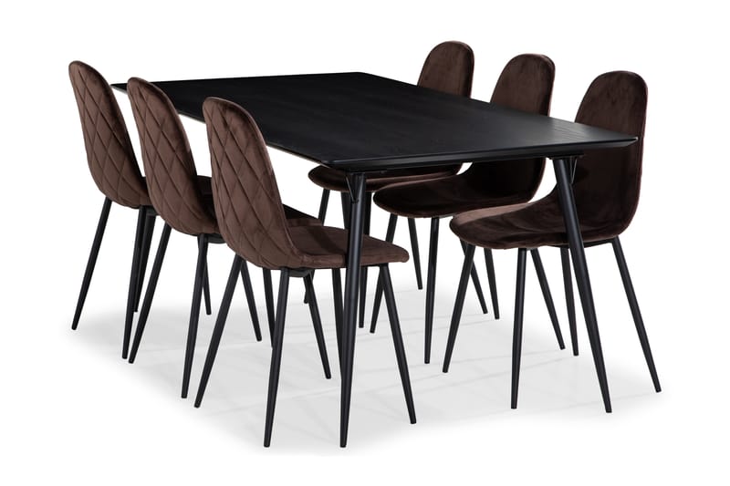 Lilo Matbord 180 cm med 6 Nibe Matstol Sammet - Svart - Möbler - Bord & matgrupper - Matgrupper