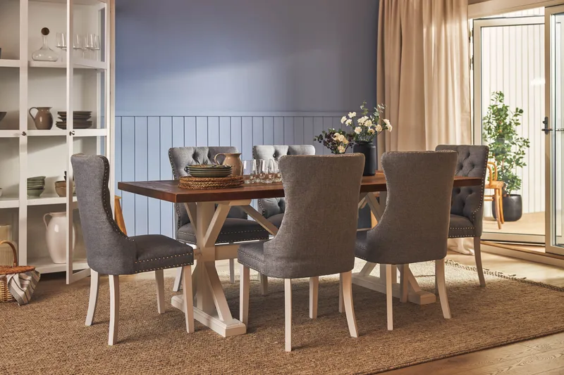 Lyon Förlängningsbar Matgrupp 200 cm inkl 6 Bergviken Stolar - Brun/Vit - Möbler - Bord & matgrupper - Matgrupper