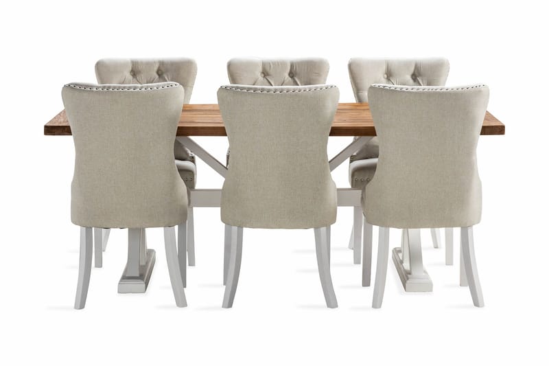 Lyon Förlängningsbar Matgrupp 200 cm inkl 6 Bergviken Stolar - Brun/Vit - Möbler - Bord & matgrupper - Matgrupper